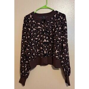 Women’s Express Brown Cheetah Animal Print Bow Cardigan L